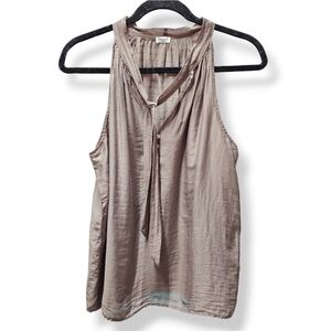 3/$25 Splendid Light Brown Silk Blend Striped Tie Neck Blouse size Small